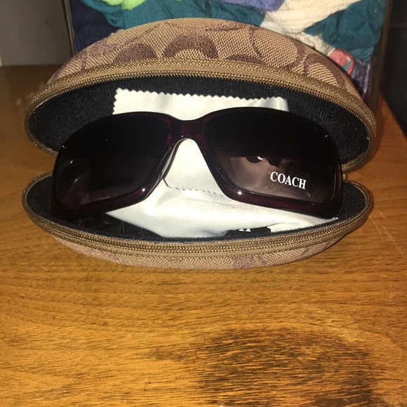 Coach Red/Burgundy & Silver Signature C Sunglasses with Brown Signature C Case - Picture 2 of 14